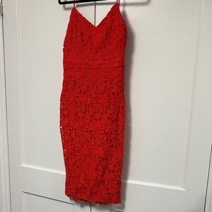 Soprano Vibrant Red/Orange Lace Midi Dress